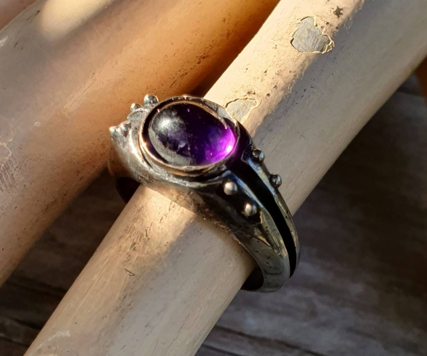 Garnet ring,sterling silver,rustic industrial  handmade,cabachon,ring,boho,new age,ball ring,