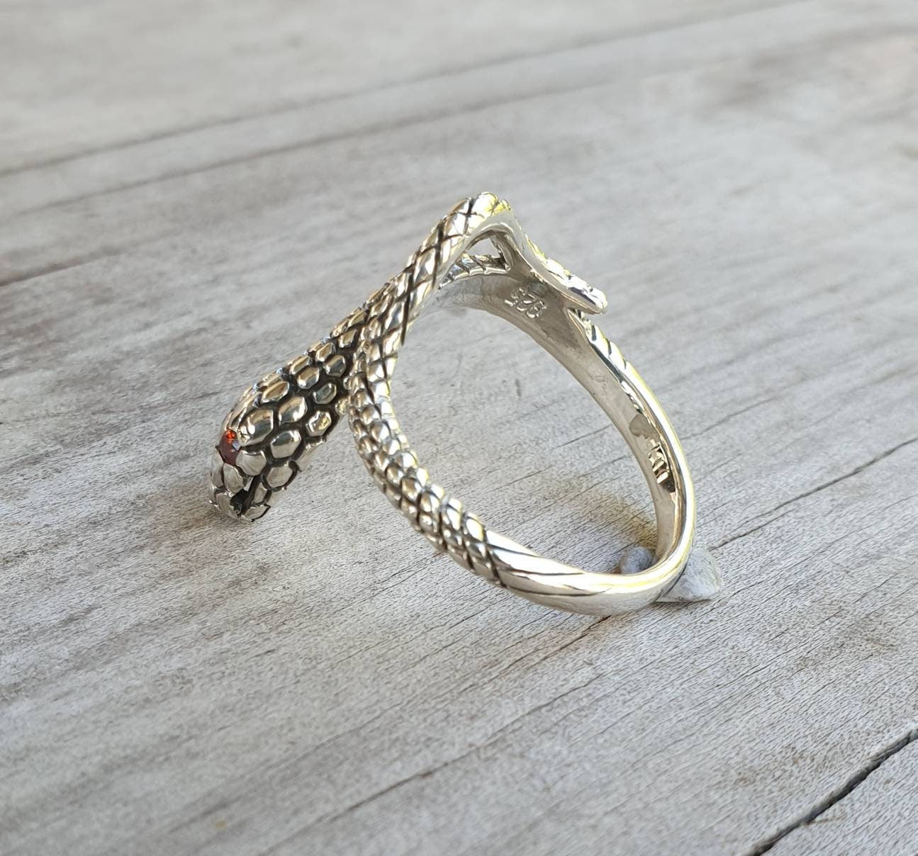 Snake ring, serpent, sterling silver,wrap around ring,garnet eyes,adjustable snake ring,gothic,punk,grunge,thumb ring,handmade,boho,gypsy,