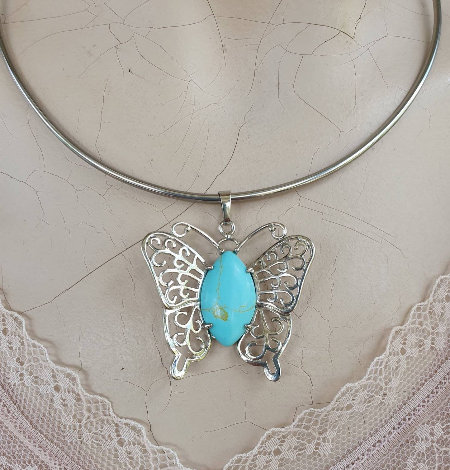 butterfly pendant,filegree,turquoise  pendant,boho,art nouveau,victorian,vintage,handmade,gypsy,women's fashion,