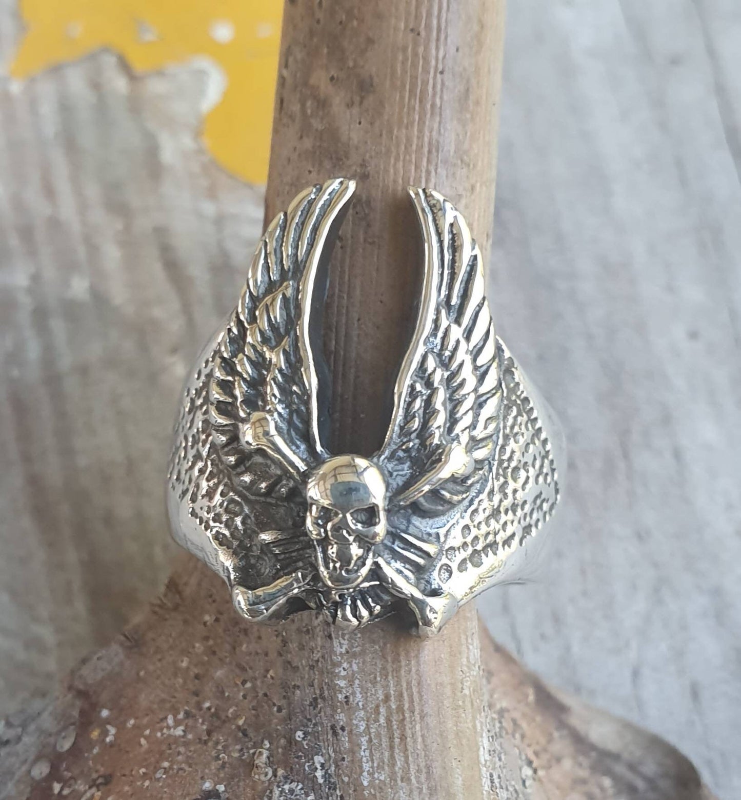 Skull ring,skull and crossbone,winged skull ring,sterling silver,small skull ring, retro skull steampunk, gothic,gypsy, ring,rockabilly