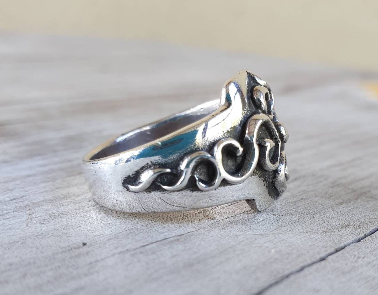 cross ring,rustic tribal cross,pagan,sterling silver,scroll,handmade,medievil,wedding ring,steampunk,