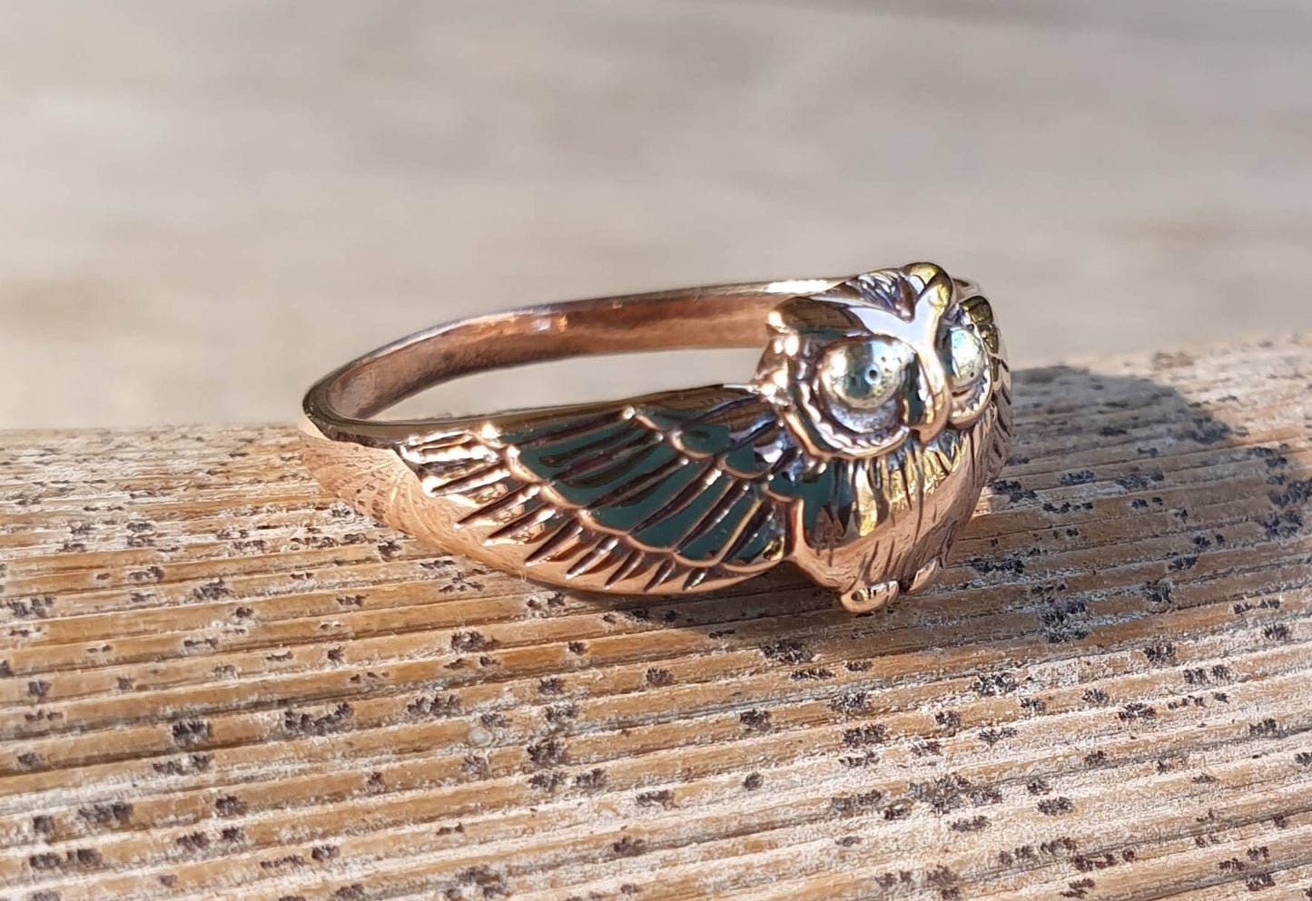 Rose Gold owl ring,9ct gold,two tone, petite ring,small,pinkie ring,bird ring,boho, gypsy,woodland,nature