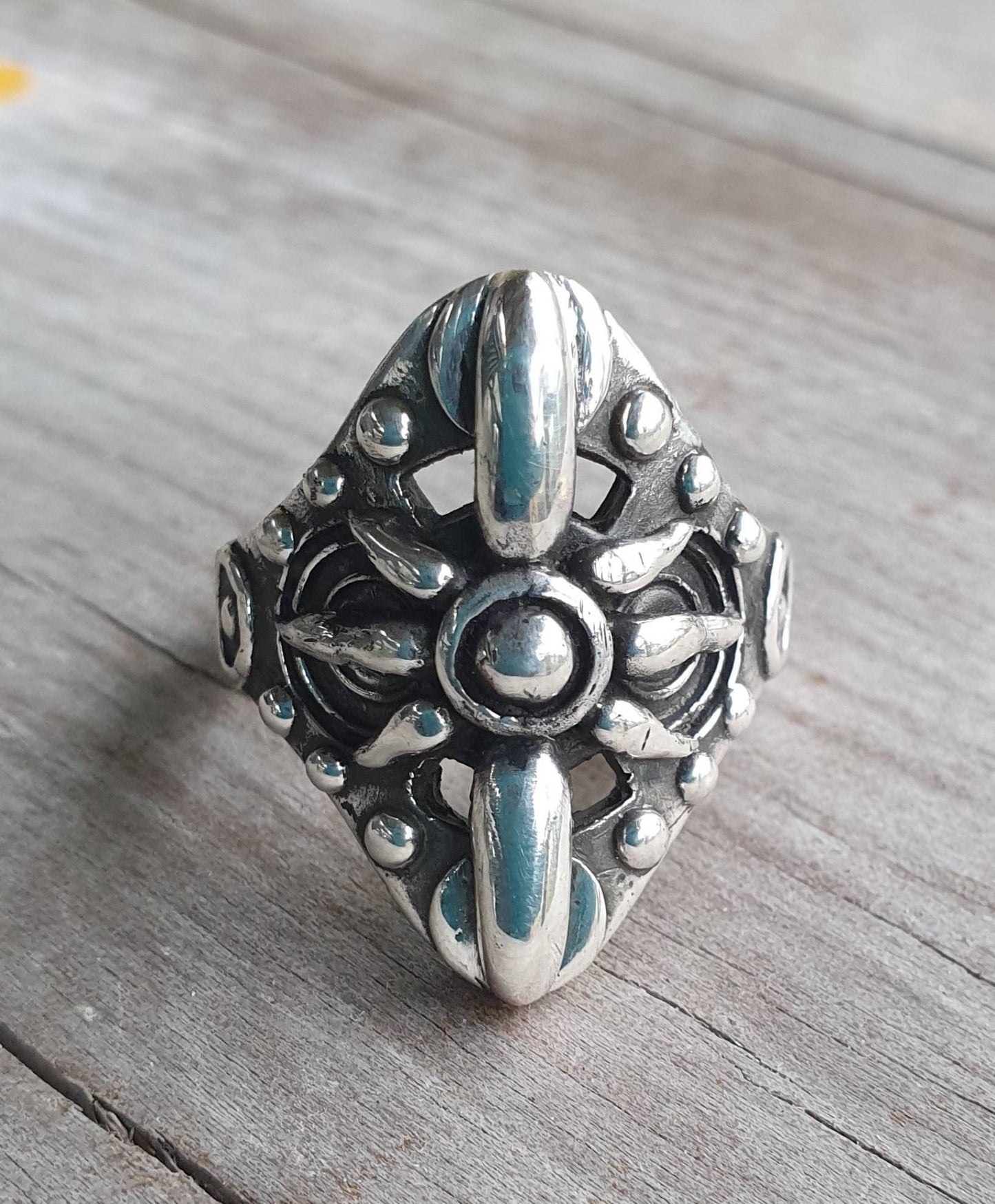 Long ring,sterling silver,handmade,gladiator,steampunk,tribal,unisex,punk,spiked ring,