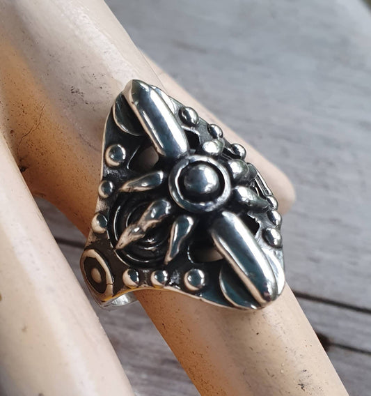 Long ring,sterling silver,handmade,gladiator,steampunk,tribal,unisex,punk,spiked ring,