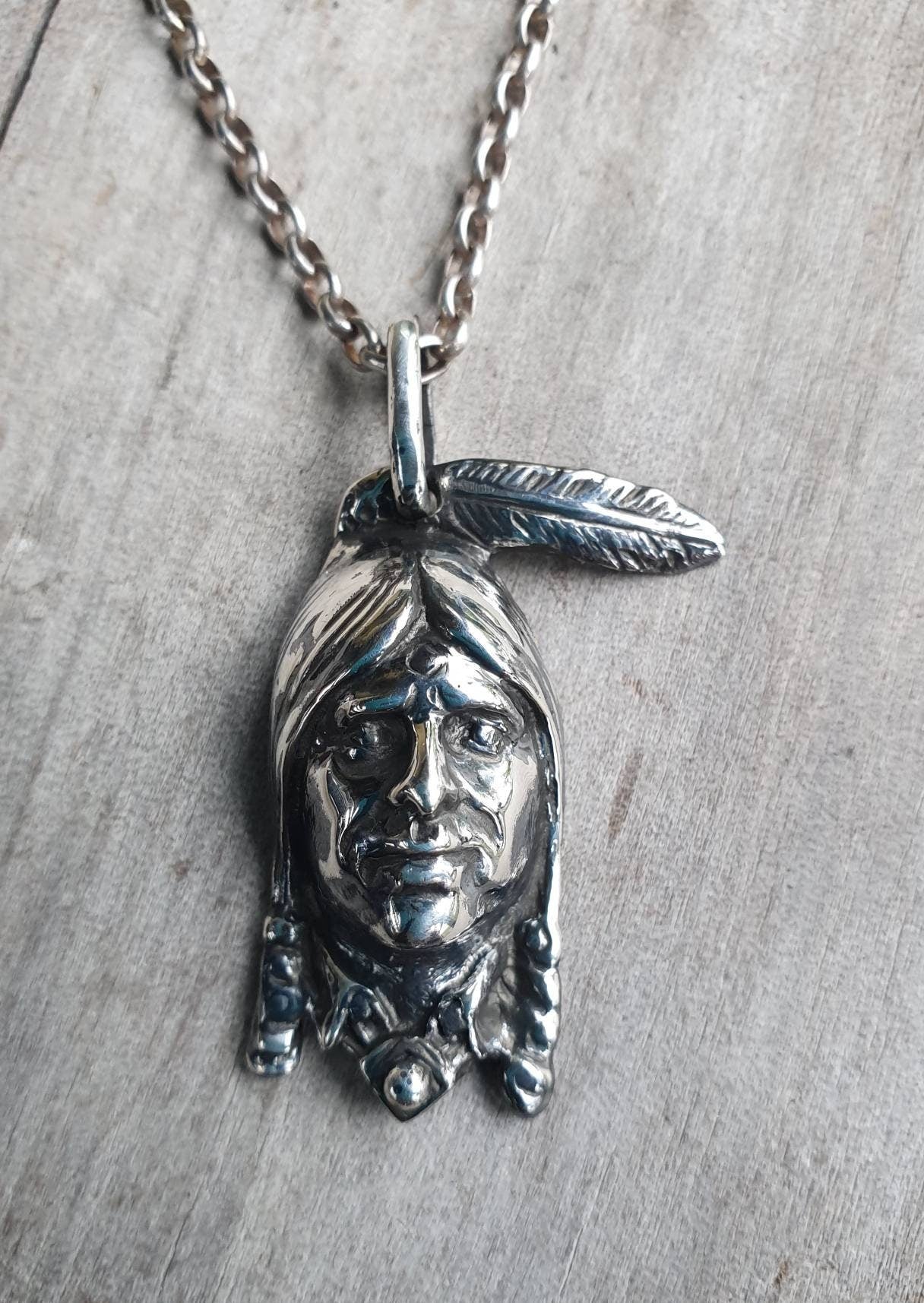 indian head pendant,indian chief pendant,sterling silver,37mm, indian,handmade,Indian brave,country and western,native american,tribal,boho,