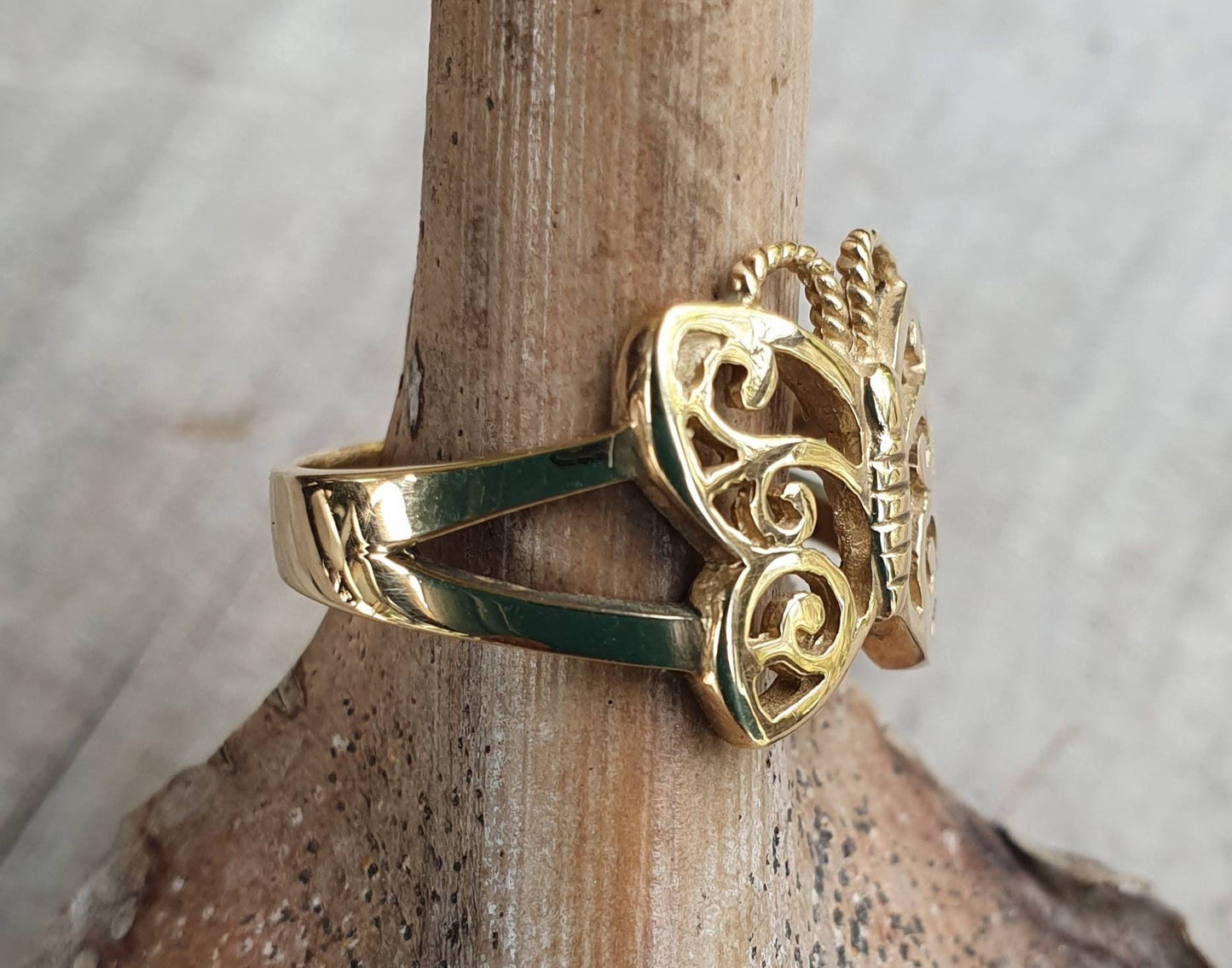 gold butterfly ring,solid 9ct gold,handmade,filegree,boho,goddess,woodland,art nouveau,vintage,