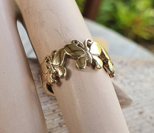 gold butterfly ring,solid 9ct gold,pinkie ring,handmade,filegree,boho,goddess,woodland,art nouveau,vintage,