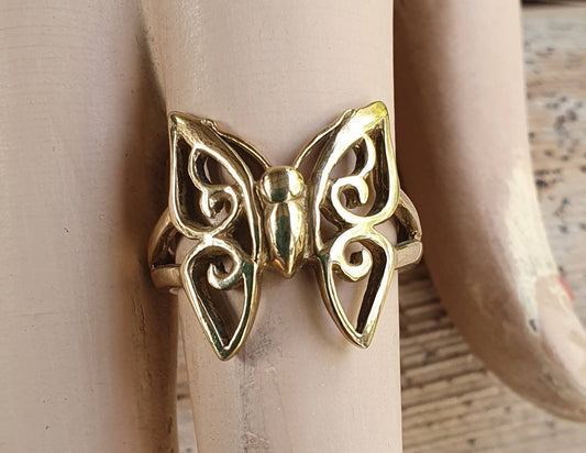 gold butterfly ring,9ct gold,boho,filegree ring,goddess,handmade, art nouveau, victorian,ornate ring,