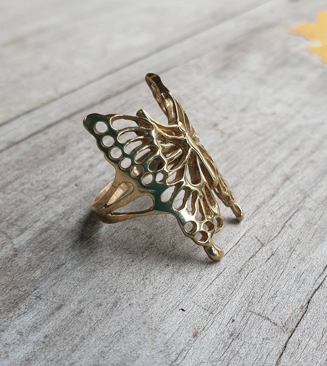 Gold butterfly ring,solid 9k gold,9ct,filegree butterfly, boho,shabby chic, vintage,goddess, victorian,women's fashion,wedding ring