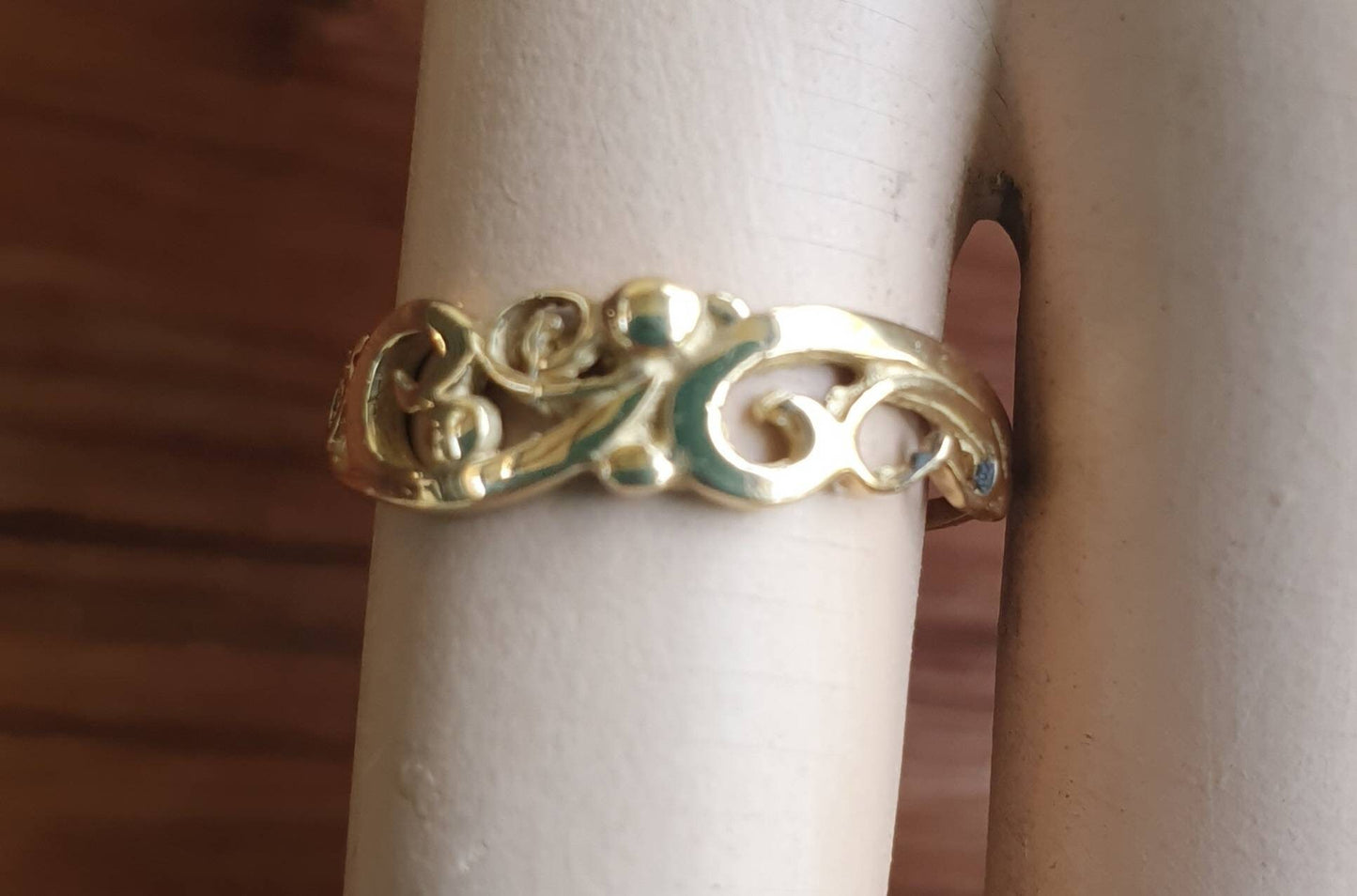 gold scroll ring,9ct gold,pinkie ring swirl,handmade,tribal,gypsy,art nouveau,celtic,tribal ring,maori koru,