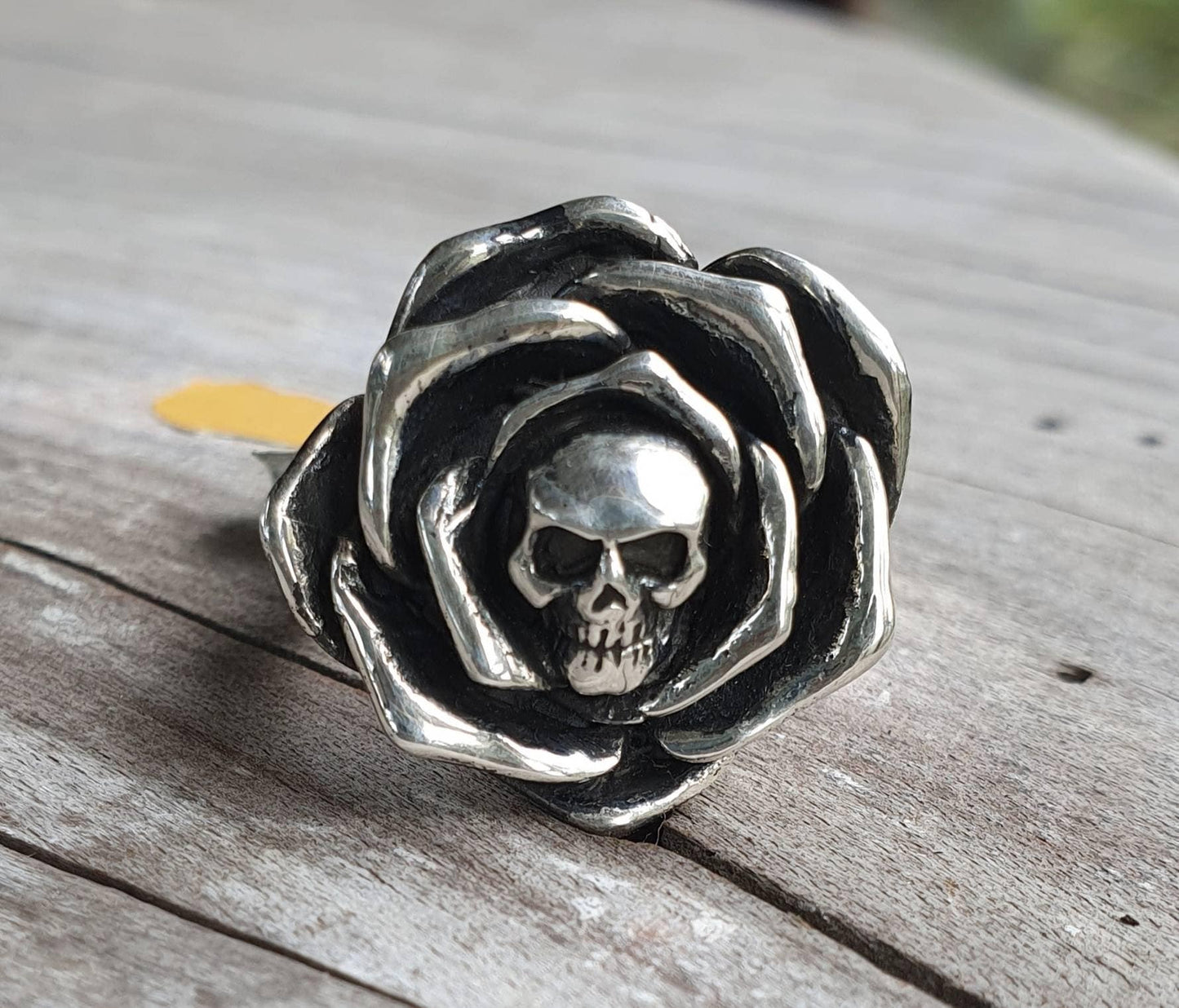 Skull rose ring, alternative, steampunk, gothic,punk,tattoo skull,biker,hipster,retro,sugar skull,boho,flower,chunky ring,hand made