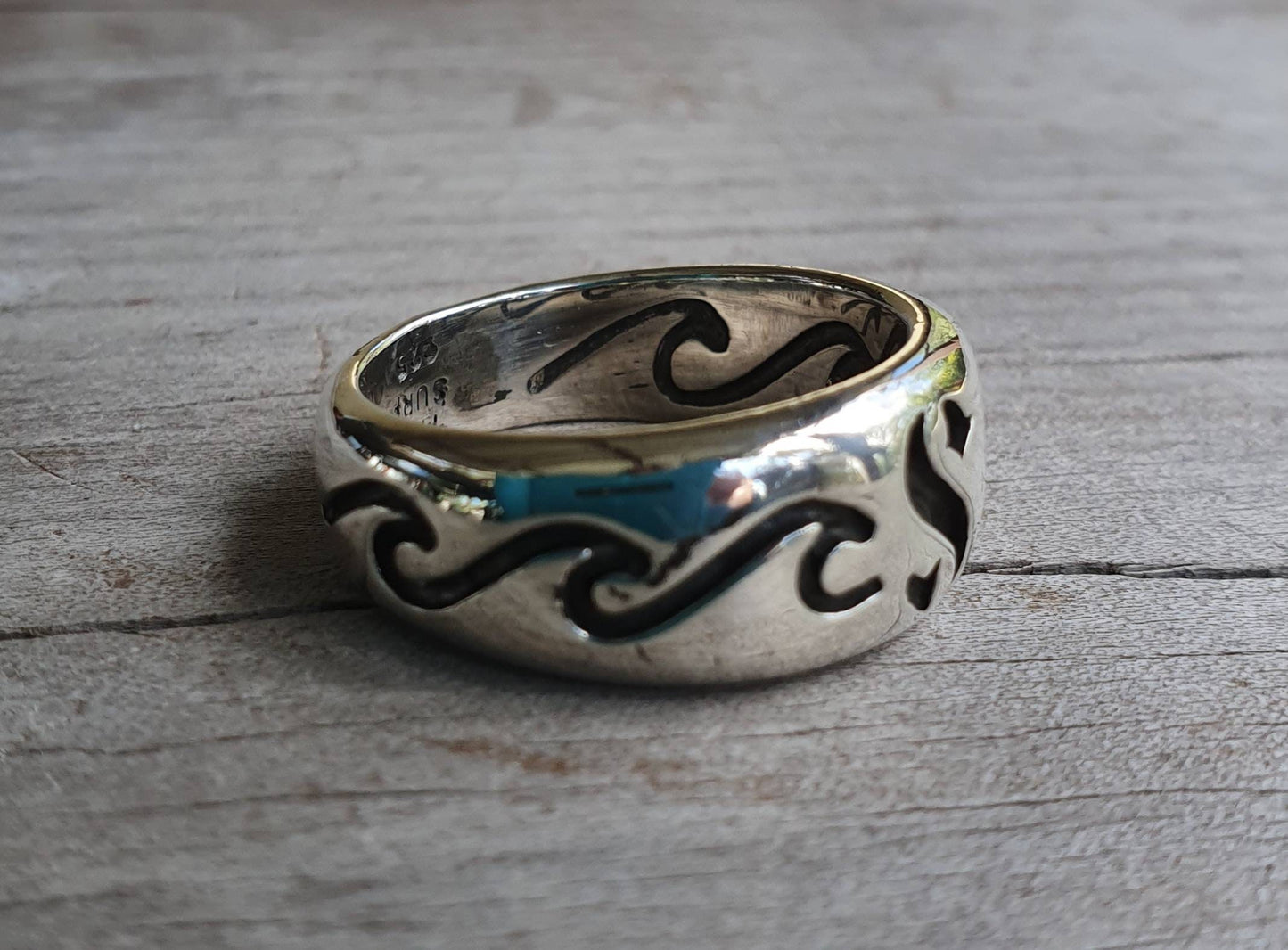 surf ring,wave,sterling silver,sailor S,surf S,surfer,