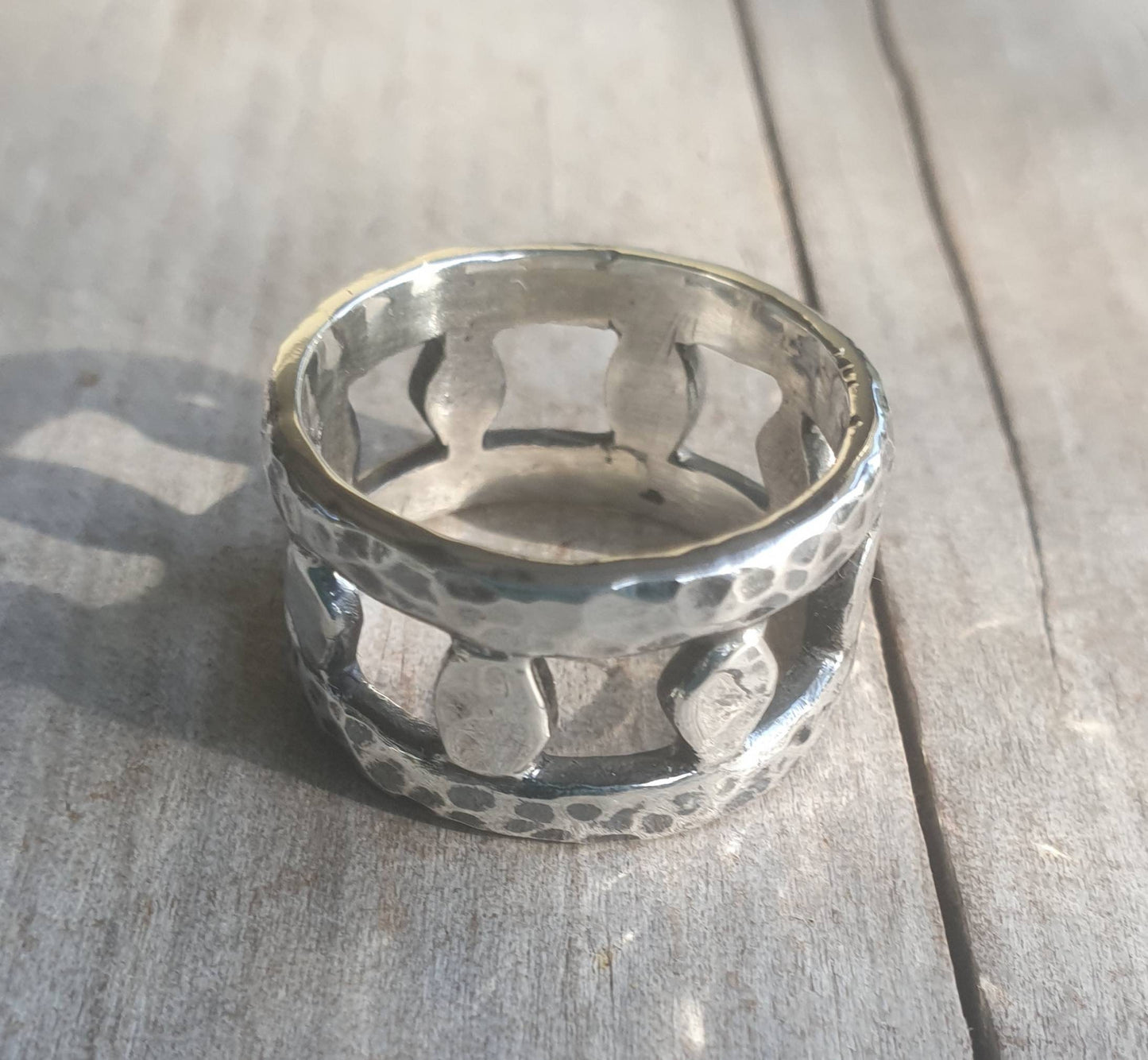 Hammered ring,wide,rustic,sterling silver,handmade,nugget band,rough silver     band,boho,industrial,steampunk,hipster,retro