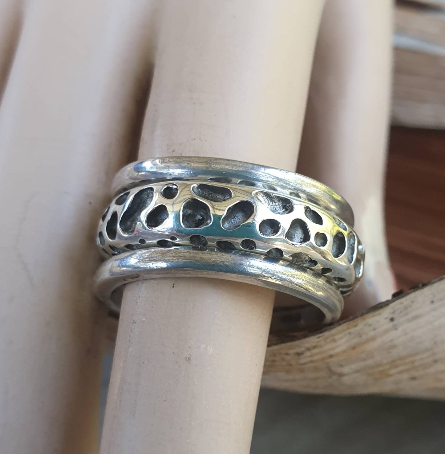 Nugget ring,chunky rings,3 piece stacker,Sterling silver,industrial, rustic,hammered,wedding band, unisex,men's fashion,handmade,steampunk