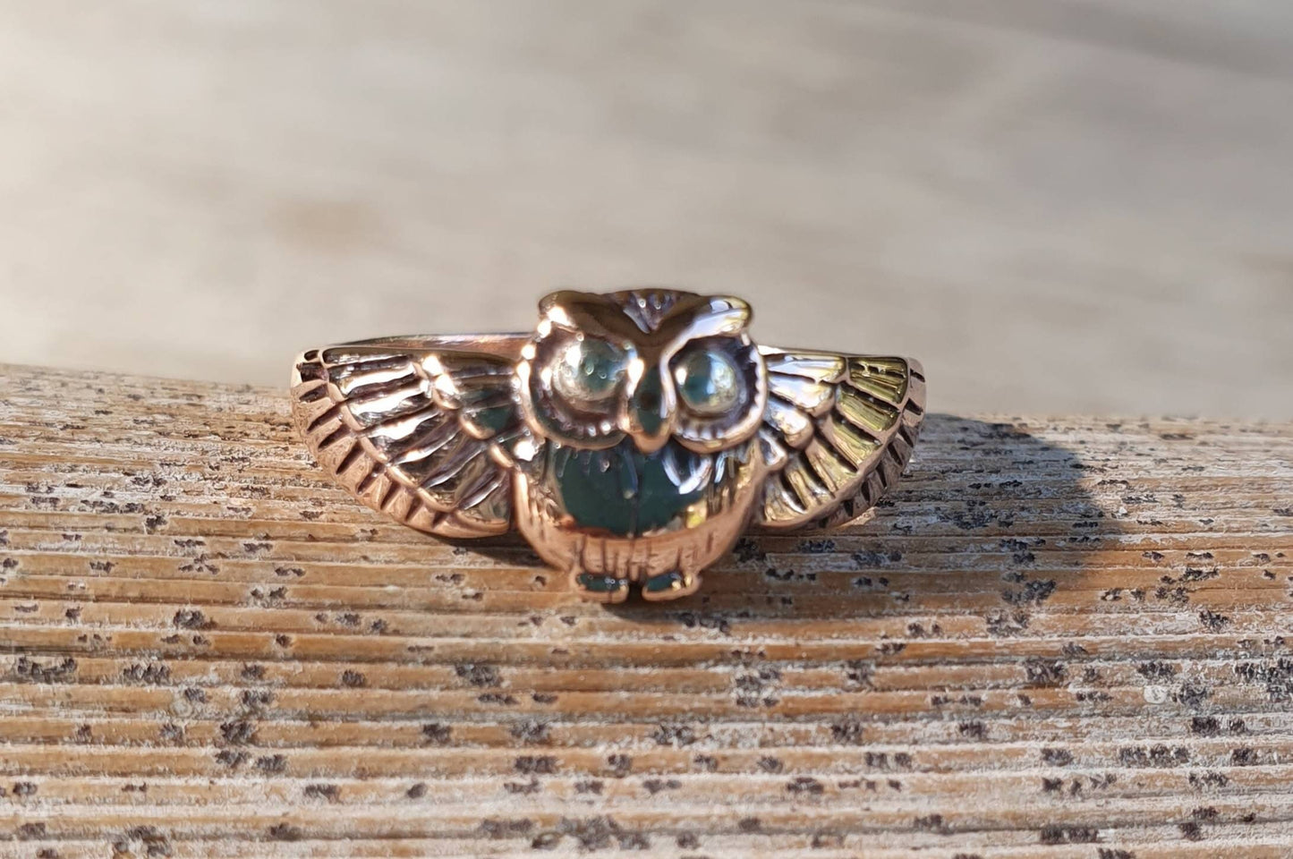 Rose Gold owl ring,9ct gold,two tone, petite ring,small,pinkie ring,bird ring,boho, gypsy,woodland,nature