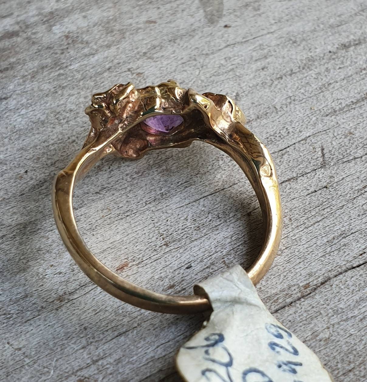 Gold rose ring,amethyst,9ct gold,flower,boho,art nouveau,victorian,vintage,handmade,gypsy,goddess,women fashion