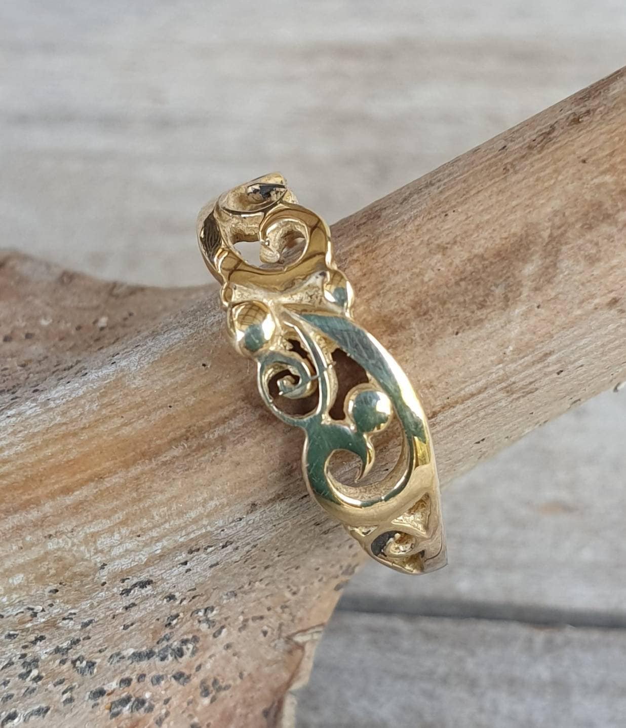 gold scroll ring,9ct gold,pinkie ring swirl,handmade,tribal,gypsy,art nouveau,celtic,tribal ring,maori koru,