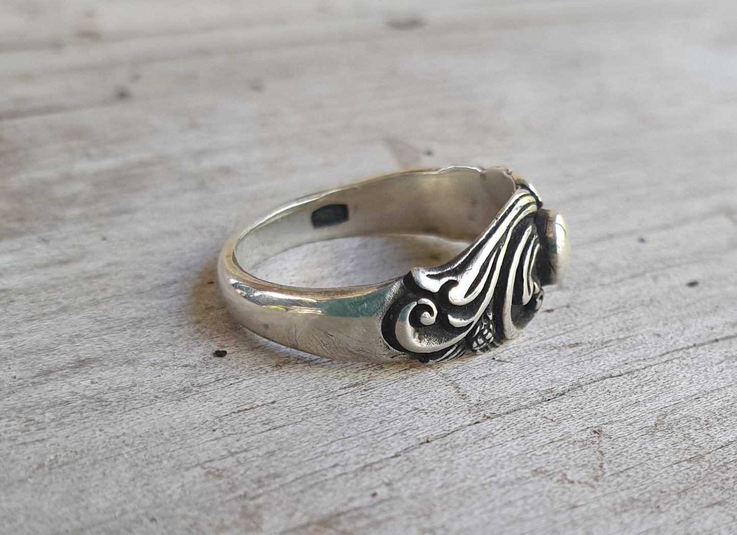 Vintage scroll ring,sterling silver,solid reported band,boho,handmade,gypsy,woodland ring