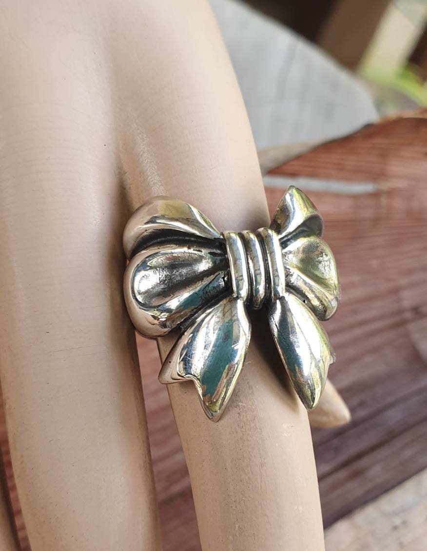 Large Bow ring,sterling silver, ribbon ring,bow,chunky rockabilly,victorian,boho,goddess,handmade