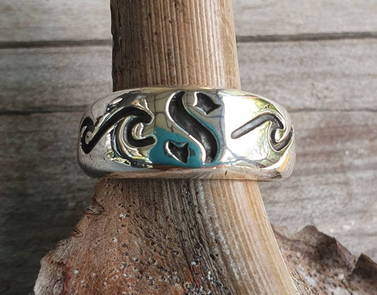 surf ring,wave,sterling silver,sailor S,surf S,surfer,