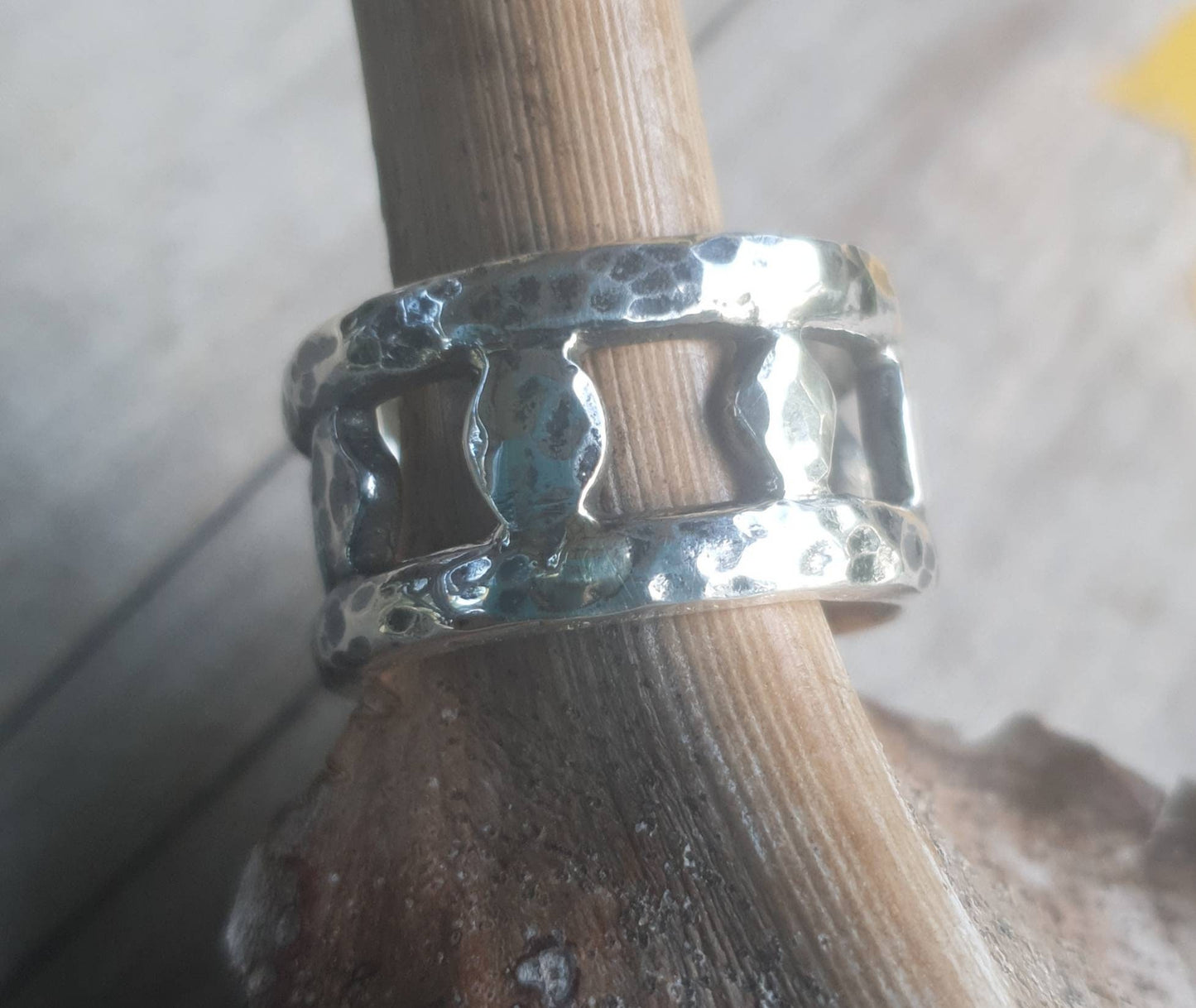 Hammered ring,wide,rustic,sterling silver,handmade,nugget band,rough silver     band,boho,industrial,steampunk,hipster,retro