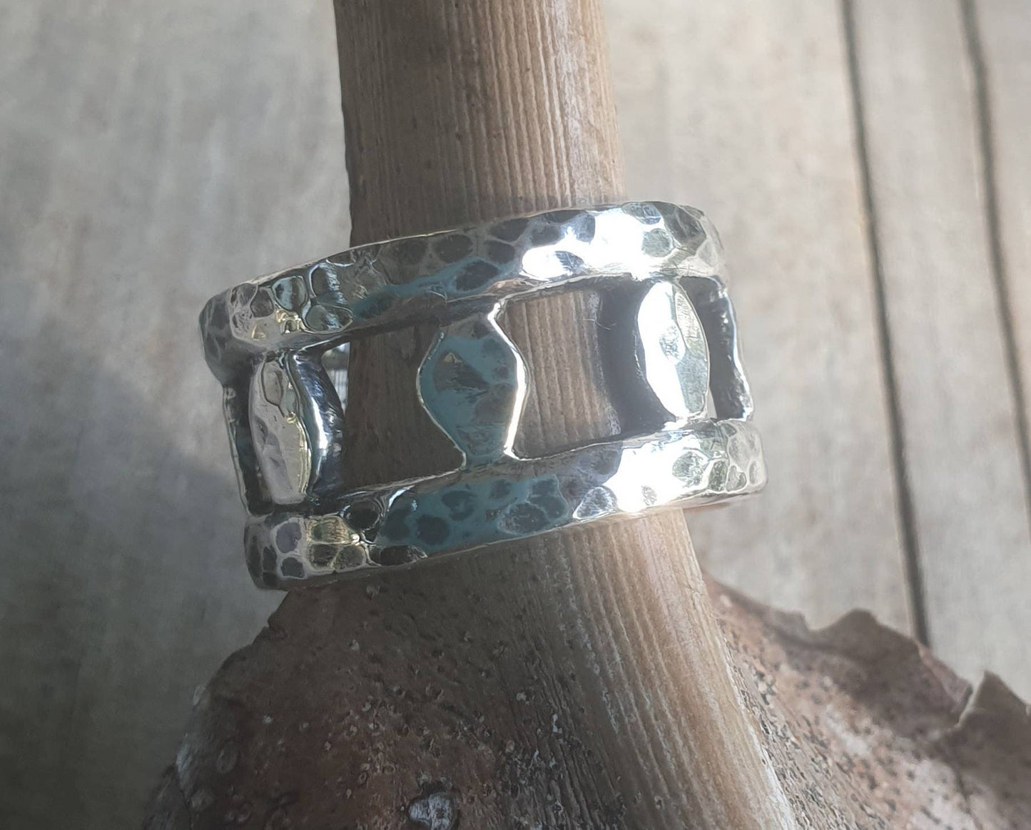 Hammered ring,wide,rustic,sterling silver,handmade,nugget band,rough silver     band,boho,industrial,steampunk,hipster,retro