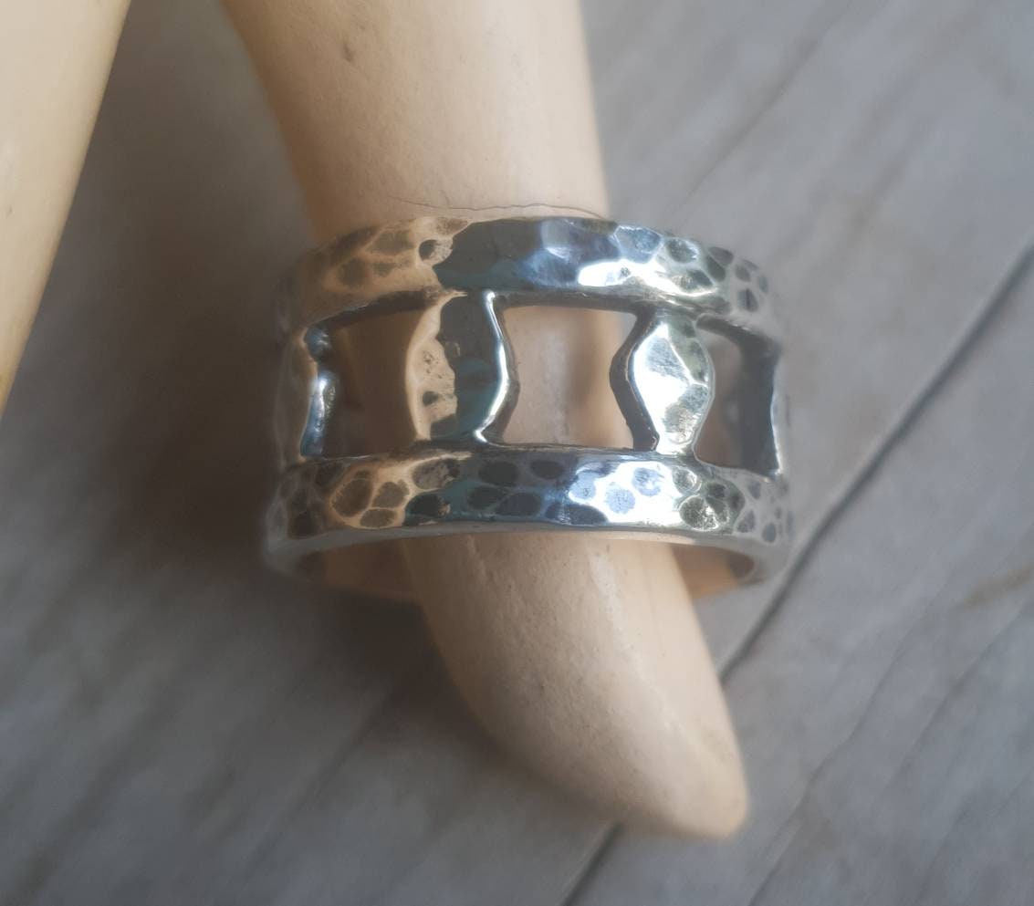 Hammered ring,wide,rustic,sterling silver,handmade,nugget band,rough silver     band,boho,industrial,steampunk,hipster,retro