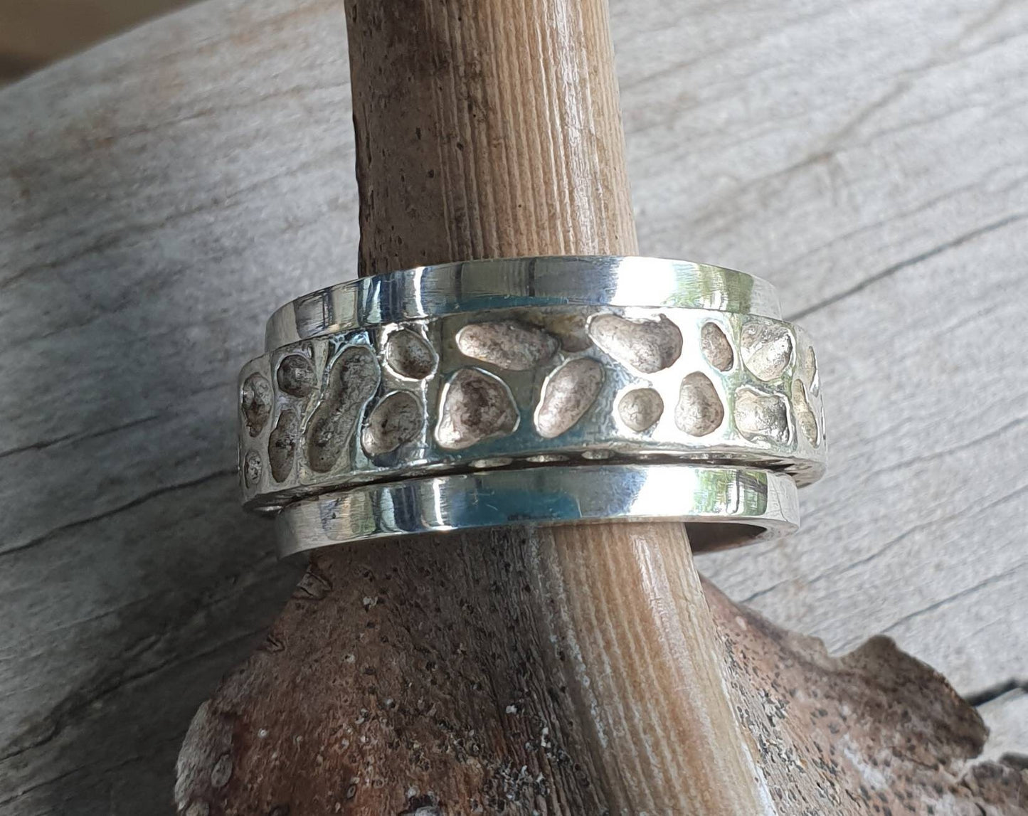 Nugget ring,chunky,3 piece stacker,Sterling silver,industrial,mans rustic,hammered,wedding band, unisex,men's fashion,handmade,steampunk