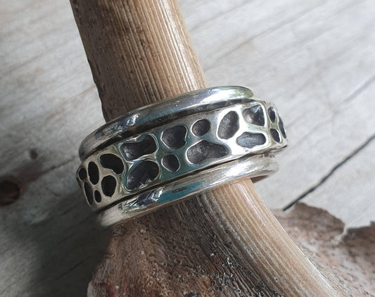 Nugget ring,chunky,3 piece stacker,Sterling silver,industrial,mans rustic,hammered,wedding band, unisex,men's fashion,handmade,steampunk