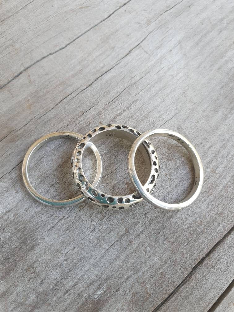 Nugget ring,chunky rings,3 piece stacker,Sterling silver,industrial, rustic,hammered,wedding band, unisex,men's fashion,handmade,steampunk