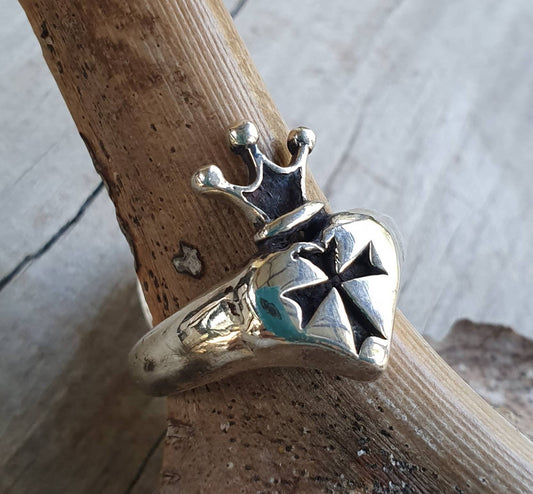 Crown ring,heart, cross,sterling silver,medieval, alternative wedding, steampunk,gothic,