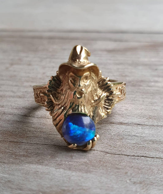 wizard ring,9ct gold,opal triplet,magic,merlin,fantasy, mythical,steampunk,gothic punk,Dumbledore,witch,wiccan