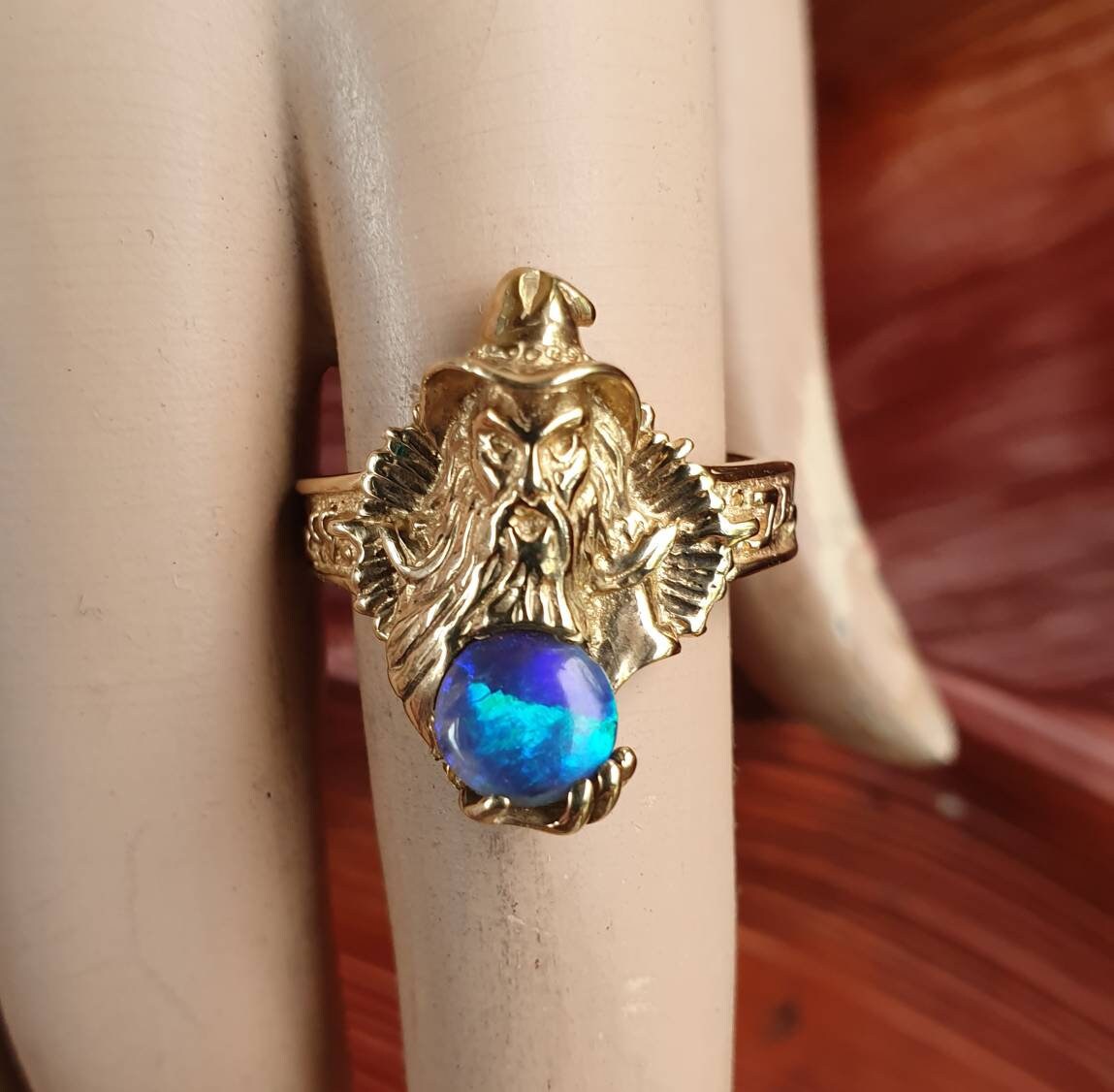 wizard ring,9ct gold,opal triplet,magic,merlin,fantasy, mythical,steampunk,gothic punk,Dumbledore,witch,wiccan