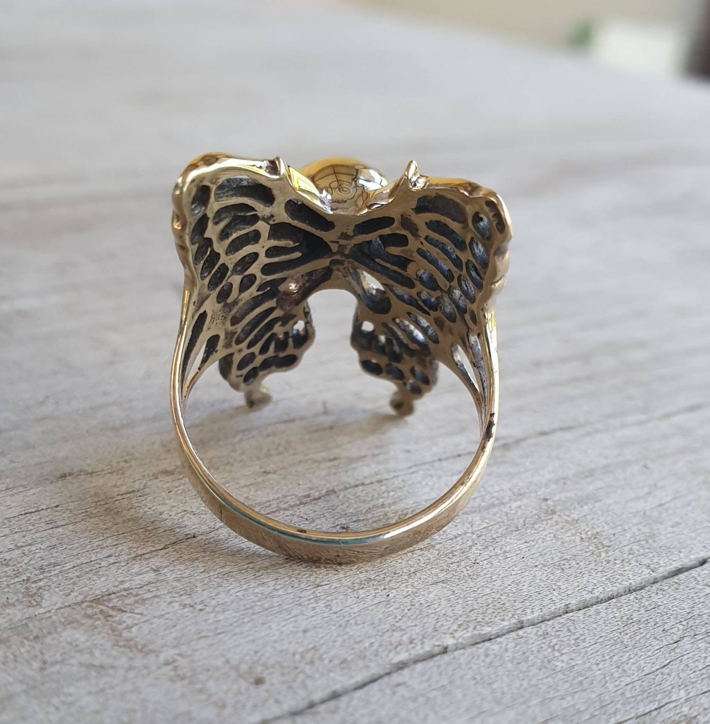 skull butterfly ring,9ct gold,filegree,large butterfly ring,handmade,womens skull ring,rockabilly,steampunk gothic,grunge,boho,gypsy,