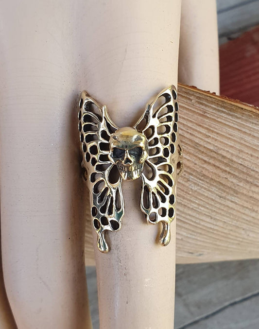 skull butterfly ring,9ct gold,filegree,large butterfly ring,handmade,womens skull ring,rockabilly,steampunk gothic,grunge,boho,gypsy,