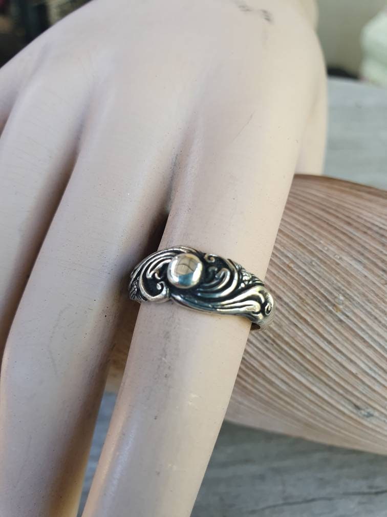 Vintage scroll ring,sterling silver,solid reported band,boho,handmade,gypsy,woodland ring