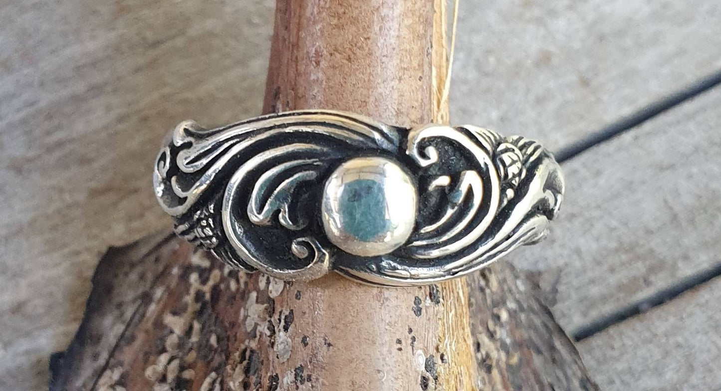 Vintage scroll ring,sterling silver,solid reported band,boho,handmade,gypsy,woodland ring