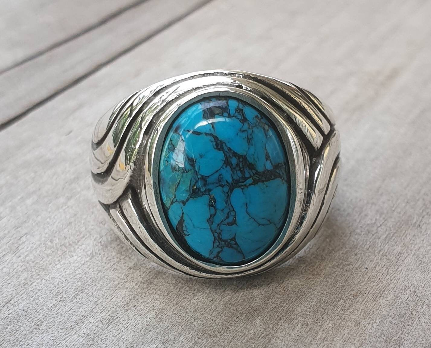 Turquoise ring, sterling silver,chunky,heavy and solid,modern bespoke,boho,mans  dress wedding dress ring