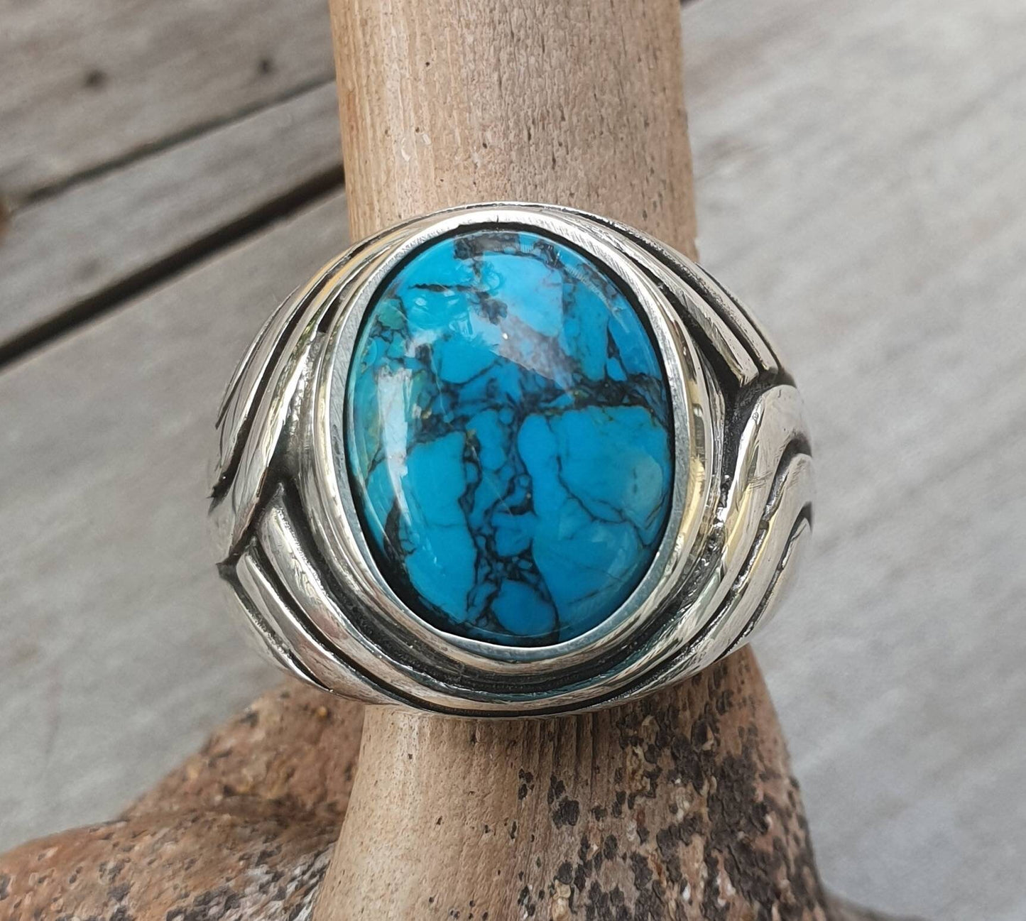 Turquoise ring, sterling silver,chunky,heavy and solid,modern bespoke,boho,mans  dress wedding dress ring