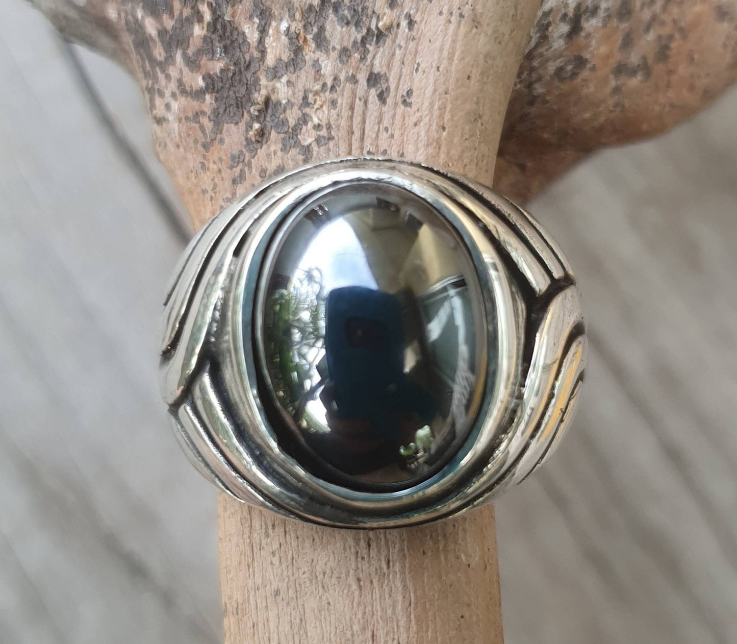 Hemitite ring, sterling silver,chunky,heavy and solid,modern bespoke,boho,mans  dress wedding dress ring