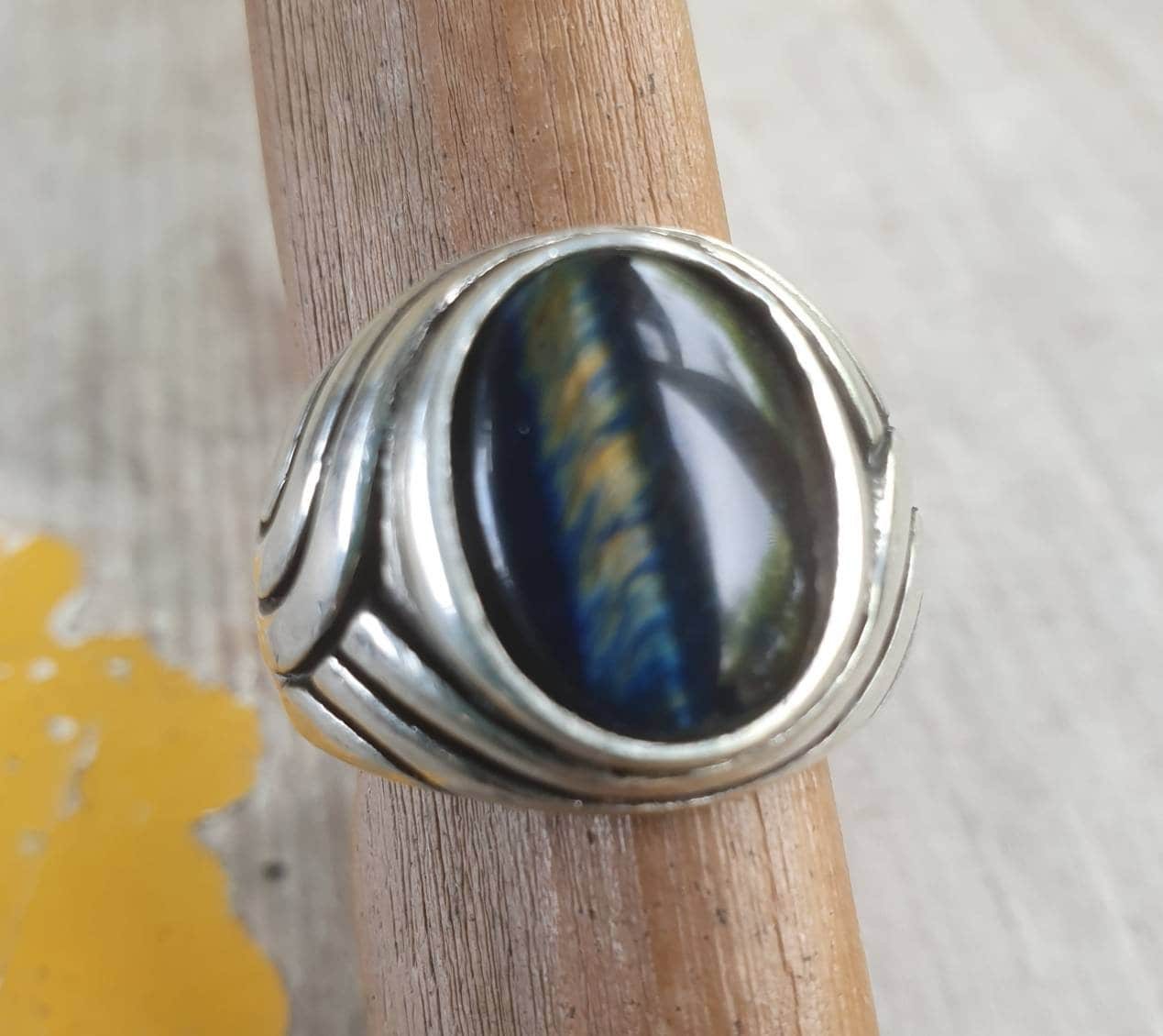 Blue tigers eye ring, sterling silver,chunky,heavy and solid,modern bespoke,boho,mans dress wedding dress ring