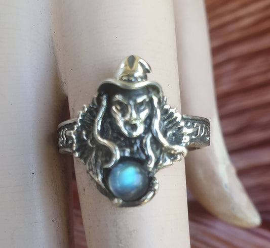 witch ring,sterling silver,labradorite,goddess,occult,magic,fantasy mythical  steampunk gothic punk  ring