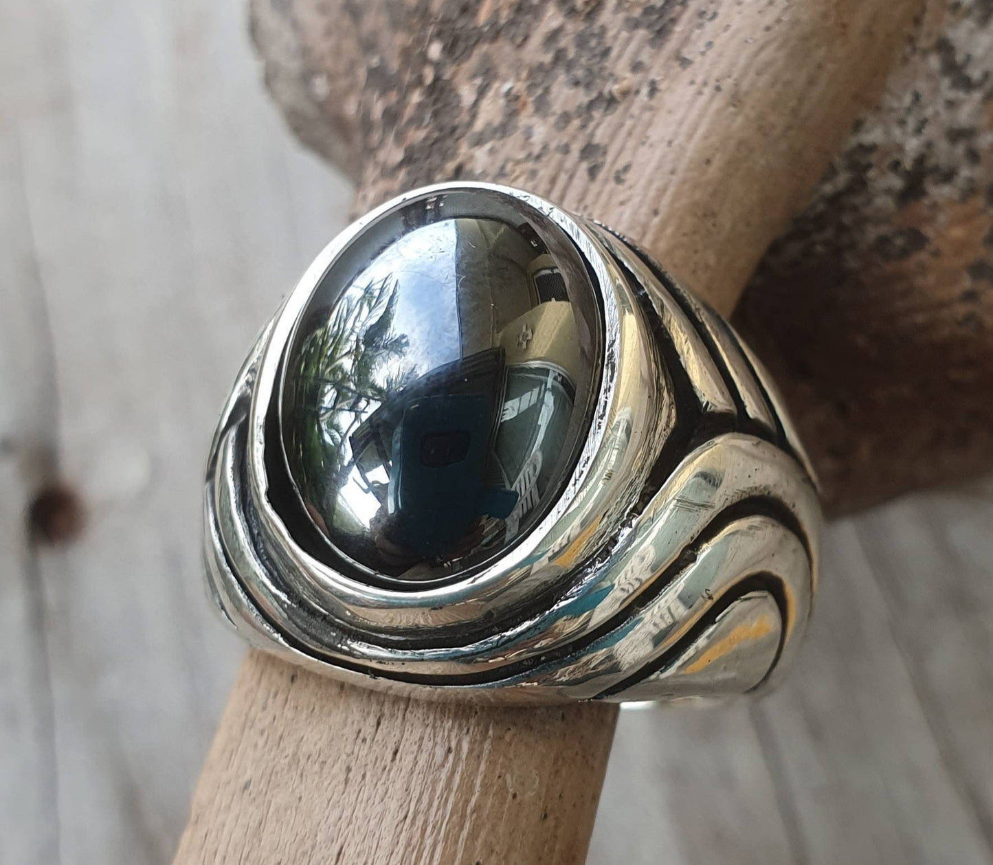 Hemitite ring, sterling silver,chunky,heavy and solid,modern bespoke,boho,mans  dress wedding dress ring