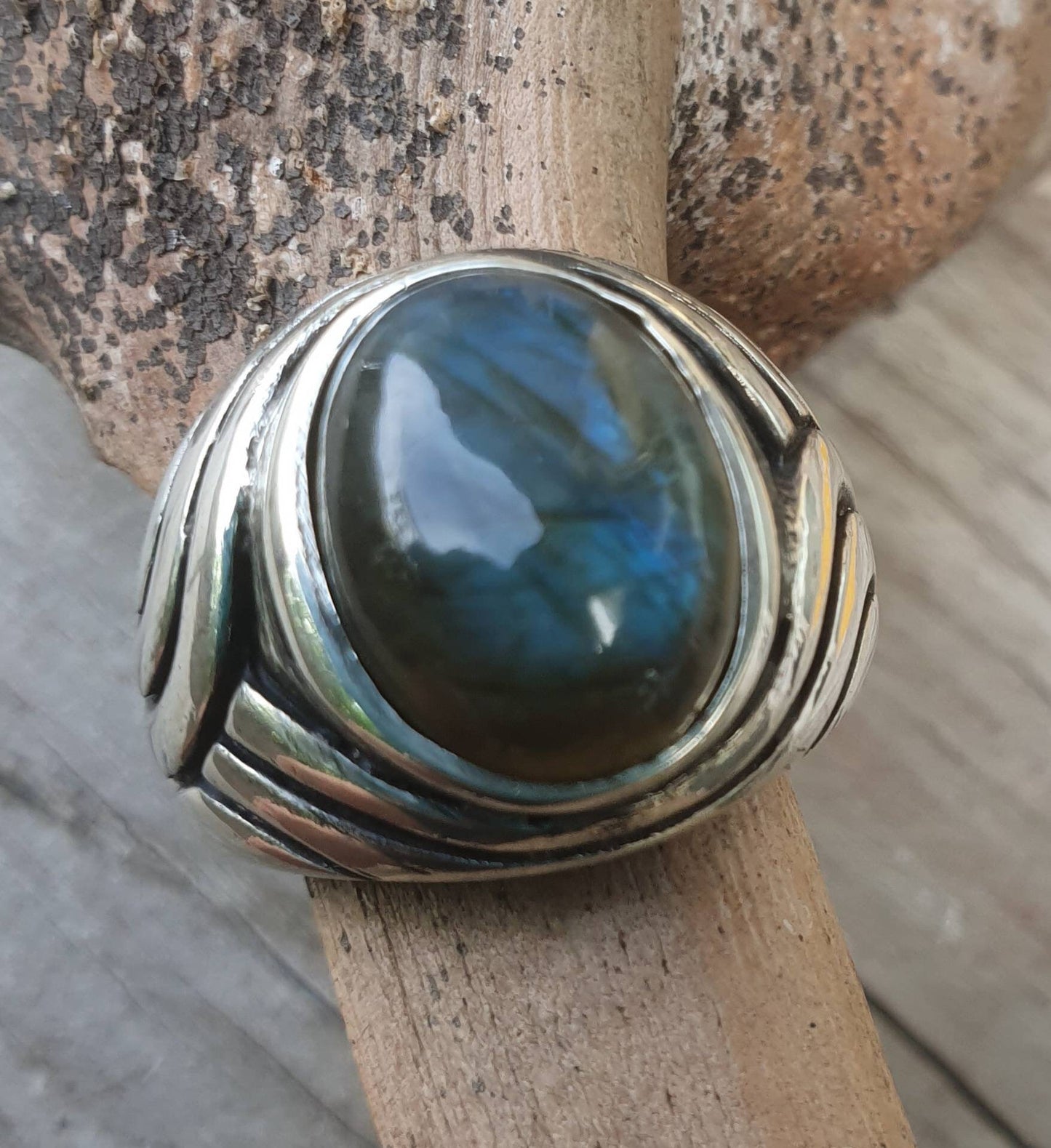 Labradorite ring, sterling silver,chunky,heavy and solid,modern bespoke,boho,mans  dress wedding dress ring