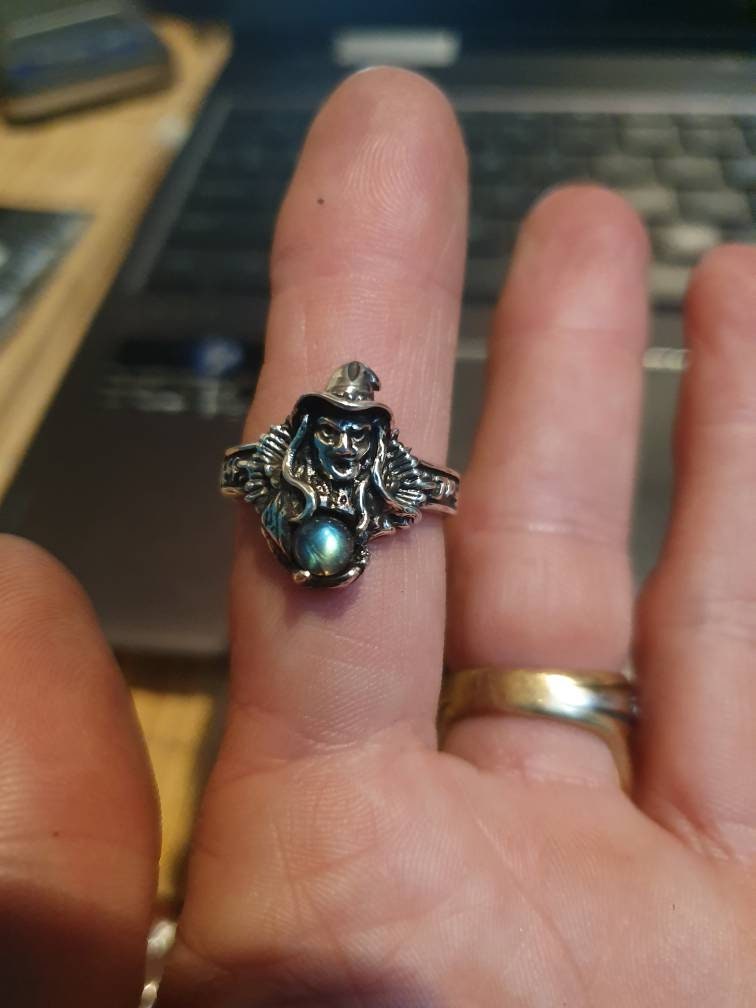 witch ring,sterling silver,labradorite,goddess,occult,magic,fantasy mythical  steampunk gothic punk  ring