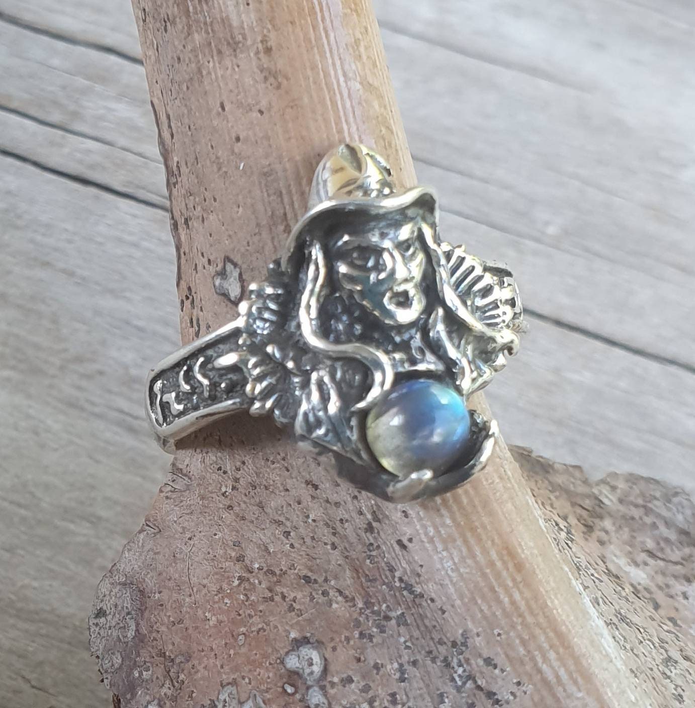 witch ring,sterling silver,labradorite,goddess,occult,magic,fantasy mythical  steampunk gothic punk  ring