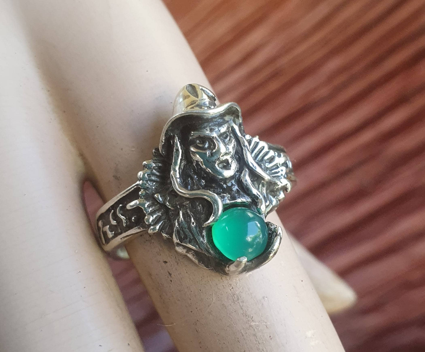 witch ring,sterling silver,green onyx,goddess,occult,magic,fantasy mythical  steampunk gothic punk  ring