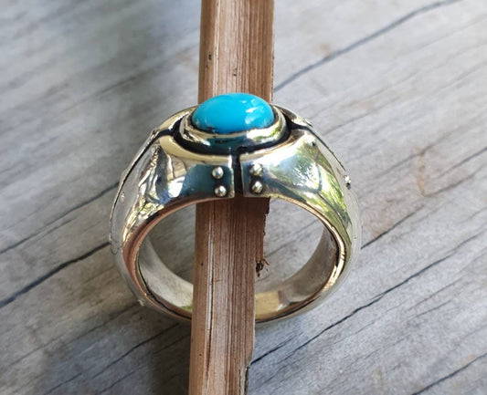 Turquoise ring,mans industrial ring,sterling silver,handmade, steampunk,solid dress ring,wedding ring,mans stone ring,gemstone ring,