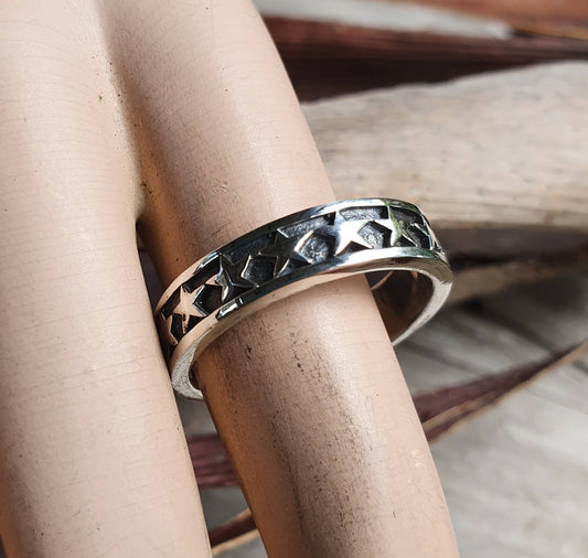 star ring,Sterling silver,stacker star band,new age,boho,hipster,unisex ring,handmade,hippy,goddess,retro,rockabilly