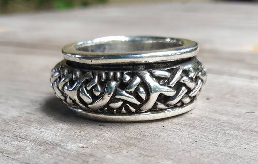 Wide ring,chunky spinner,solid ring,sterling silver,tribal,celtic worry ring,wedding,dress, chunky ring,scroll,bespoke